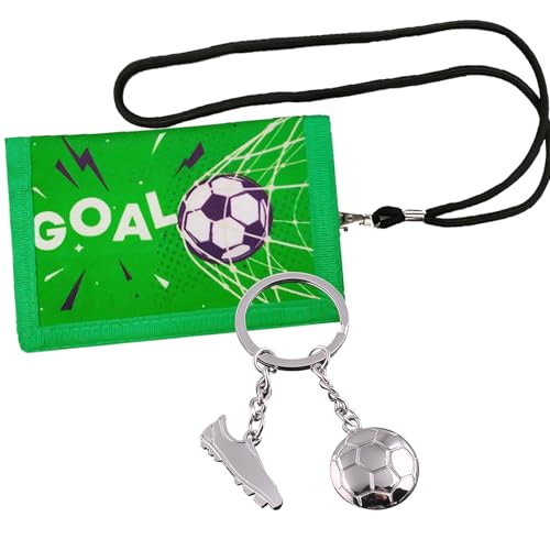 KASURE Kinder Geldbeutel, Portemonnaie mit Münzfach und Kartenfächern, Rocket Design, Blau, Inklusive Rocket Planet Schlüsselanhänger aus Metall (Fußball) von KASURE