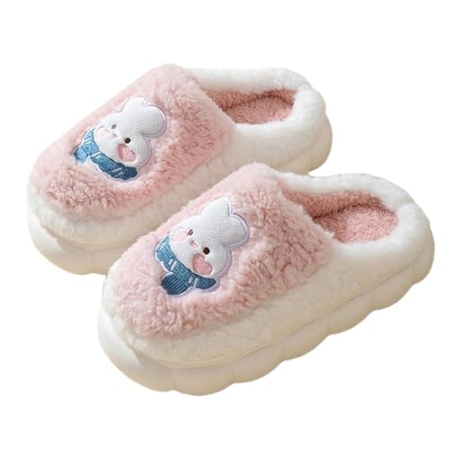 KATIAK Plüsch Hausschuhe Frauen Männer Baumwolle Winter Warme Nette Kaninchen Bär Muster Slipper-Pink-38-39 von KATIAK