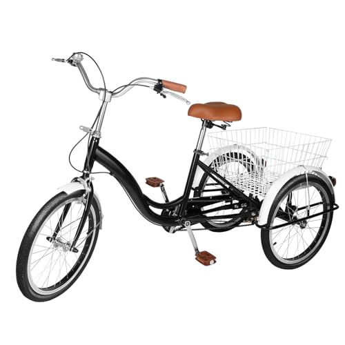 KAUITOPU 20" Dreirad, 3-Rad-Fahrrad mit Einkaufskorb Höhenverstellbar für Erwachsene Senioren Outdoor Sports Shopping Tragfähigkeit 110kg von KAUITOPU