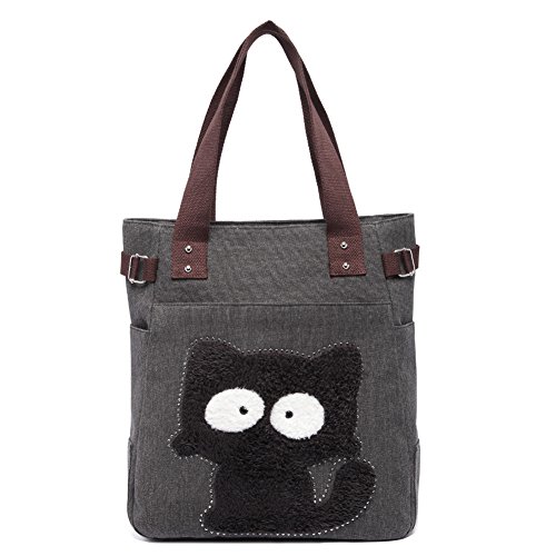 KAUKKO Canvas Handtaschen Niedliche Katzen Shopper Schultertasche Frauen Ideal Geschenk für Mädchen, Damen, Katzen Liebhaber,Schwarz-94 von KAUKKO