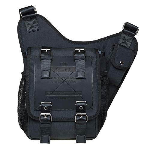 KAUKKO Herren Messenger-Bags Verstellbarem Sling Bag Retro Brusttasche Perfekt für Outdoorsport, Wandern, Radfahren, Schule 3.6 L (Schwarz JNL-FH03-1-03-FBA) von KAUKKO