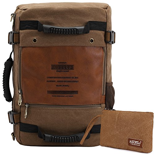 KAUKKO Canvas Rucksacke Retro Stylisch Backpack für Outdoor Reisen Wandern mit Großer Kapazität Khaki von KAUKKO