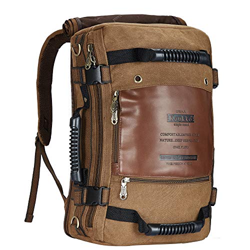 KAUKKO Canvas Leder Messenger Bag Vintage Schultertaschen Reisepack für Herren, khaki, Einheitsgröße, Laptop von KAUKKO