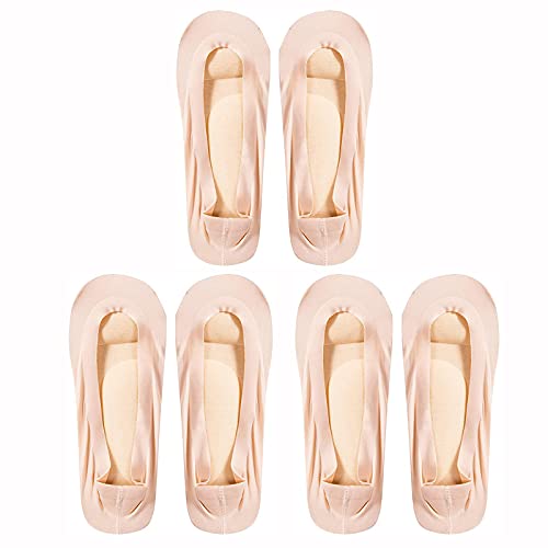 KBLT 3 Paar Damen Füßlinge unsichtbare Kurze Socken, Bogen Unterstützung Schwamm Einlegesohlen, Niedrig geschnitten, flach, rutschfest, Bootsauskleidung (Beige, 39-41) von KBLT