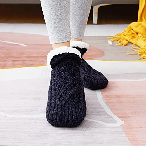 KBLT Hausschuhe Flauschige Socken, Dicke Flauschige Hausschuhe Mit Greifern Für Frauen, rutschfeste Thermosocken, Bodensocken Fuzzy Hausschuhe Haus Hausschuhe (39-41,Dark Blue) von KBLT