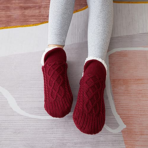 KBLT Hausschuhe Flauschige Socken, Dicke Flauschige Hausschuhe Mit Greifern Für Frauen, rutschfeste Thermosocken, Bodensocken Fuzzy Hausschuhe Haus Hausschuhe (39-41,Wine Red) von KBLT