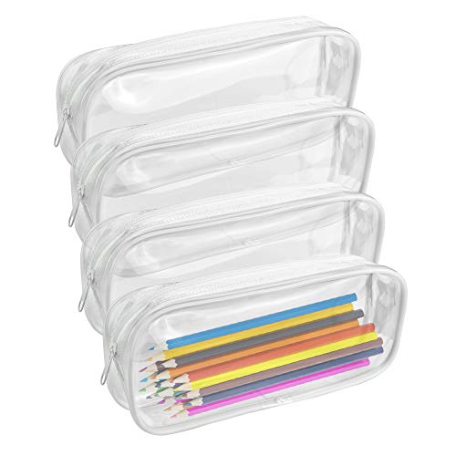 KBNIAN 4 Stück Transparente Federmäppchen PVC Bleistiftbeutel mit Reißverschluss Durchsichtige Schlampermäppchen Wasserdichte Kosmetiktasche für Kinder, Studenten und Erwachsene (20 x 8.5 x 3.5 CM) von KBNIAN