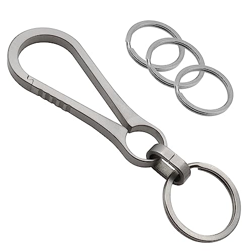 KCFEV Titan Karabiner Schlüsselanhänger Clip, Minimalist Schlüsselanhänger Schlüsselclip EDC Schnellverschluss Haken mit 4 PCS Titan Schlüsselringe (groß) von KCFEV