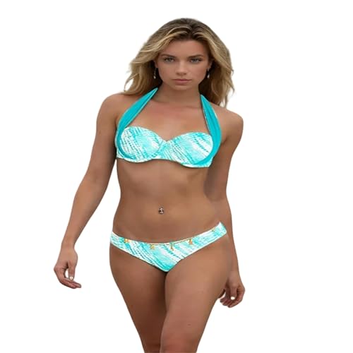 KCYSLY Badeanzug Damen Women Beachwear Floraldruck Bikini Neckholder Hals Biege Badeanzug Badeanzug-Himmelblau-M von KCYSLY