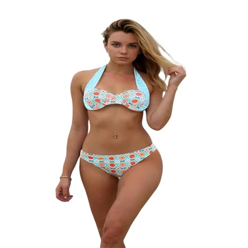 KCYSLY Badeanzug Damen Women Beachwear Floraldruck Bikini Neckholder Hals Biege Badeanzug Badeanzug-Orange-L von KCYSLY
