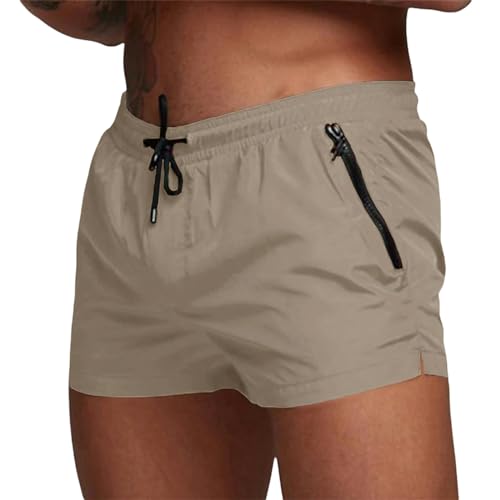 KCYSLY Shorts Herren Herren Shorts Outdoor Running Pocket Kordelzug Design Einfarbige Baumwollmischung Shorts-Khaki-XL von KCYSLY