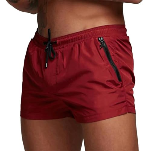KCYSLY Shorts Herren Herren Shorts Outdoor Running Pocket Kordelzug Design Einfarbige Baumwollmischung Shorts-rot-XL von KCYSLY