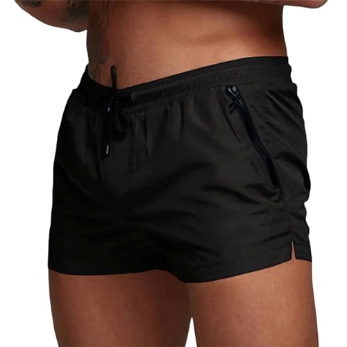 KCYSLY Shorts Herren Herren Shorts Outdoor Running Pocket Kordelzug Design Einfarbige Baumwollmischung Shorts-schwarz-XL von KCYSLY