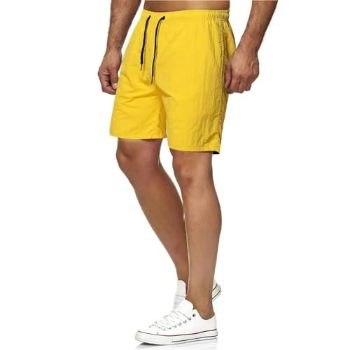 KCYSLY Shorts Herren Männer Board Shorts Quick Dry Einfarbige Baumwolle Kordelzug Taschen Strand Fitness Shorts-gelb-m von KCYSLY