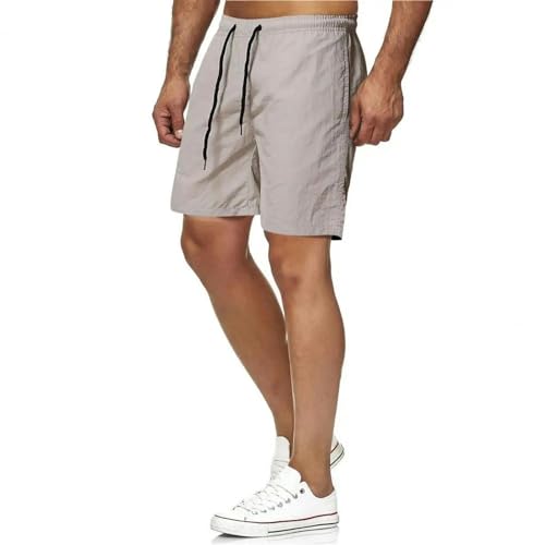 KCYSLY Shorts Herren Männer Board Shorts Quick Dry Einfarbige Baumwolle Kordelzug Taschen Strand Fitness Shorts-grau-3xl von KCYSLY