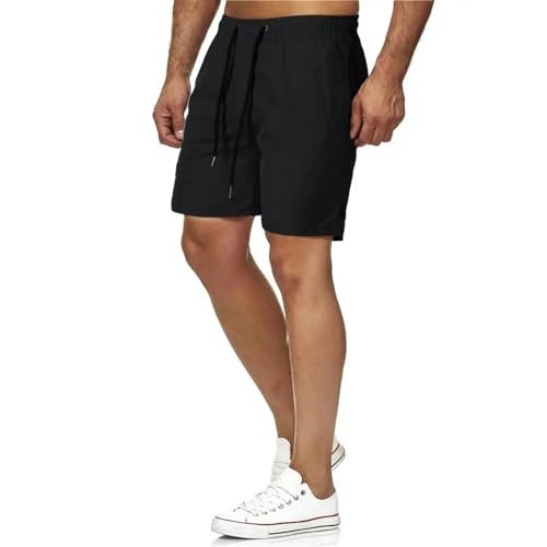 KCYSLY Shorts Herren Männer Board Shorts Quick Dry Einfarbige Baumwolle Kordelzug Taschen Strand Fitness Shorts-schwarz-2xl von KCYSLY