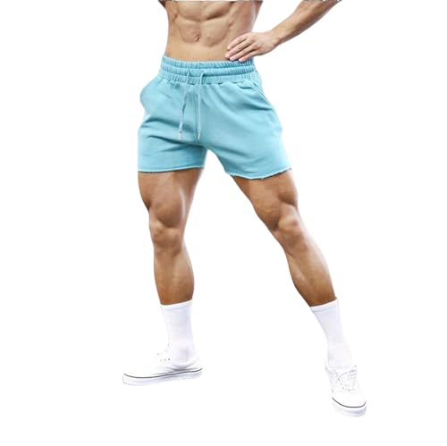 KCYSLY Shorts Herren Mens Fitness Gym Shorts Baumwolle Sommer Training Laufen Männliche Casual Übung Shorts-blau-XL von KCYSLY