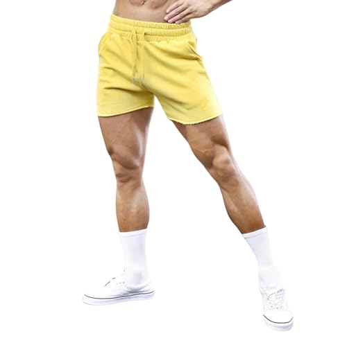 KCYSLY Shorts Herren Mens Fitness Gym Shorts Baumwolle Sommer Training Laufen Männliche Casual Übung Shorts-gelb-XXXL von KCYSLY