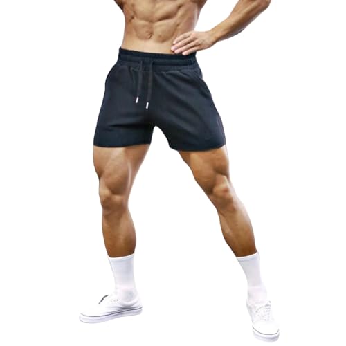 KCYSLY Shorts Herren Mens Fitness Gym Shorts Baumwolle Sommer Training Laufen Männliche Casual Übung Shorts-schwarz-XL von KCYSLY