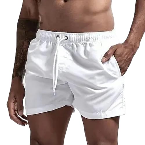 KCYSLY Shorts Herren Sommer Badeshorts Für Männer Quick Dry Board Shorts Badeanzug Atmungsaktiver Kordelzug Mit Taschen-weiß-XL von KCYSLY