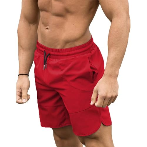 KCYSLY Shorts Herren Sommer Männer Fitness Atmungsaktive Schnelltrocknende Shorts Männer Casual Joggers Shorts-rot-XL von KCYSLY