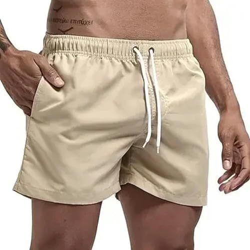 KCYSLY Shorts Herren Swim Trunks Herren Badeshorts Quick Dry Board Shorts Badeanzug Mit Atmungsaktiver Kordelzugtasche-Khaki-XL von KCYSLY