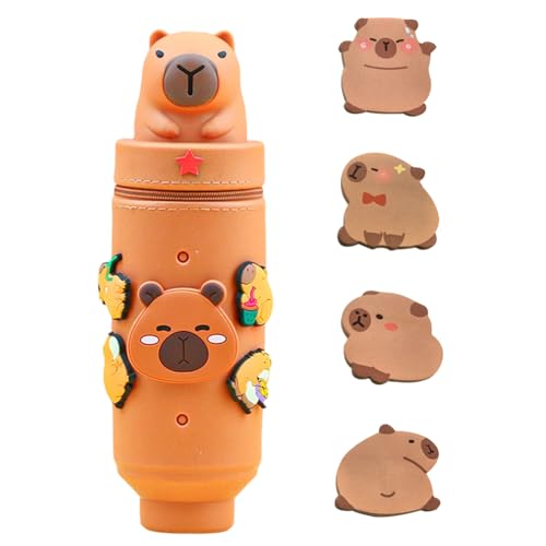 KDFSSIPE Capy-bara Federmäppchen, 2 in 1 Capybra Silikon Federmäppchen, Capy-bara Schreibwaren Set, niedlicher Schulbedarf, Tier-Stifthalter von KDFSSIPE
