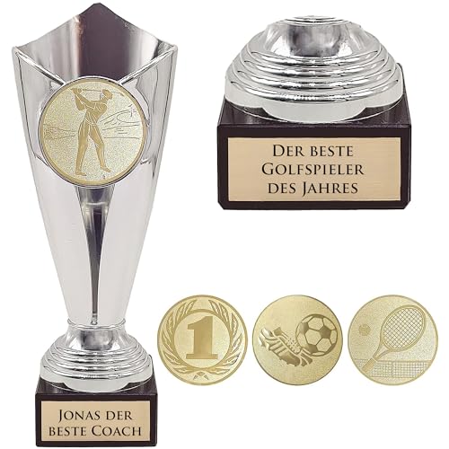 KDO MAGIC – Personalisierbarer Pokal – Individuell gestaltbarer Becher mit Gravur – zu Weihnachten, zum Ruhestand oder für sportliche Veranstaltungen – Gold/Bronze/Silber (Silber, Golf) von KDO MAGIC