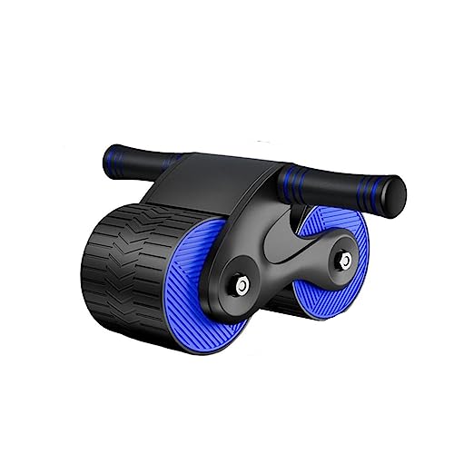 Automatisches Rückprall-Bauchrad, doppeltes rundes Ab-Roller-Rad-Trainingsgerät, Heim-Bauchtrainer, Bauchkern-Krafttraining, 2-Räder-Bauchroller mit Matte, Blau von KDOQ