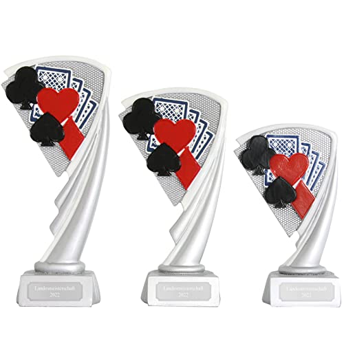 Skat Karten Poker Pokal Trophäe Arras 3 Größen mit Gravur (L 19,5 cm) von KDS