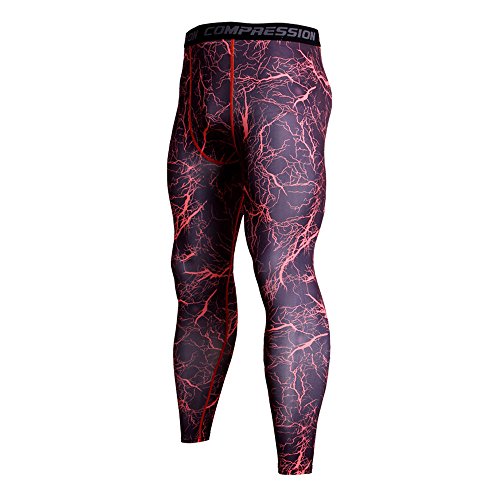 KEERADS Herren Sport Yoga Bunte Neon Muster Leggings Lange Compression Yoga Pants Hose (Dunkelblau, L) von KEERADS