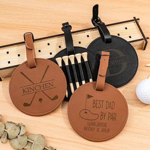 KEMEILA Benutzerdefinierte Leder Golftasche Tag Geschenk mit Golf-Tees, gravierte Golf-Tee-Halter mit Holz Golf Wert 1 Set, personalisierte Leder Geschenk für Golfer (1 Satz) von KEMEILA