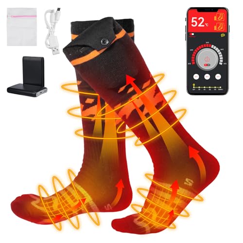 KEMIMOTO Beheizbare Socken mit APP Fernbedienung, 3,7V Elektrische Heizsocken mit Akku 4000mAh Heizbare Socken mit USB, 360° Beheizte Socken Herren Damen, für Jagd, Wandern, Camping, Skifahren von KEMIMOTO