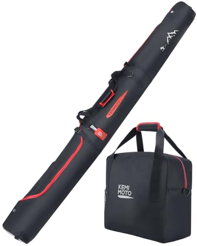 KEMIMOTO Skitasche und Skischuhtasche Combo, Stiefeltasche für Ski bis 200cm, 25L Skischuhtasche für Skiausrüstung, wasserdichte Skisack mit Lüftungsgitter, Robuste Skibag für Skifahren von KEMIMOTO