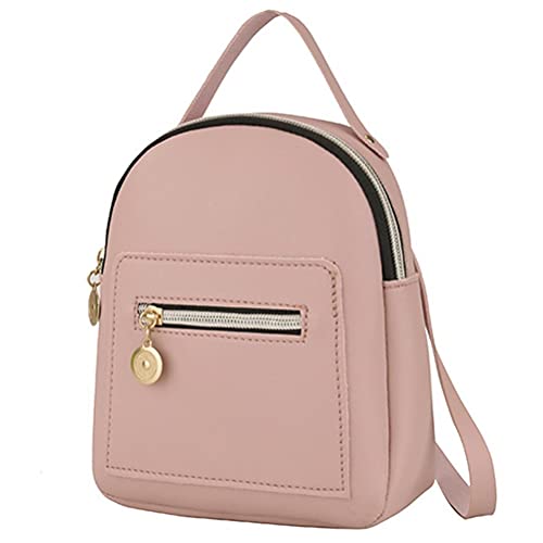 KENANLAN Mini-Rucksack für Frauen, 20 * 18 * 3 PU-Leder-Rucksack für Frauen, niedlicher lässiger Tagesrucksack mit Reißverschlusstaschen, Umhängetasche, umwandelbare Umhängetaschen (Rosa) von KENANLAN