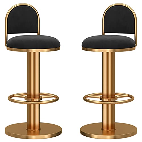 Barhocker 2er-Set, Drehstuhl verstellbar von 65–80 cm, Rückenlehne aus Samt, goldene runde Fußstütze, Wohnmöbel, Küche, Esszimmerhocker (Farbe: Schwarz) wwyy von KENGRA