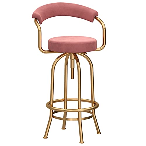 KENGRA Drehbarer Barhocker, Samtsitzstuhl mit Rückenlehne, moderner Esszimmer- und Kücheninsel-Barhocker mit runder Fußstütze, verstellbar von 70–85 cm (Farbe: Rosa) wwyy von KENGRA