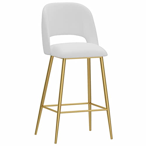 KENGRA Esszimmerhocker, gepolsterter Stuhl aus Samt mit gebogener Rückenlehne, moderner Barhocker für die Frühstücks- und Küchentheke mit goldfarbener Metallfußstütze (Farbe: Weiß) wwyy von KENGRA