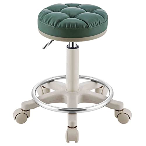 KENGRA Runder Roll-Barhocker mit 360°-Schwenkrädern, Verstellbarer Stuhl für medizinische Theken und Schönheitssalons, Fußpedale aus PU-Leder und Edelstahl (Farbe: Grün) wwyy von KENGRA