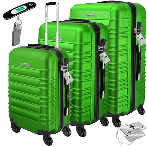 KESSER® 3tlg. Hartschalenkofferset Hartschalenkoffer Reisekoffer Set Reisekofferset Trolley Koffer Inkl. Kofferwaage + Gepäckanhänger Rollkoffer Schloss 4 Rollen ABS-Hartschale Teleskopgriff M-L-XL von KESSER