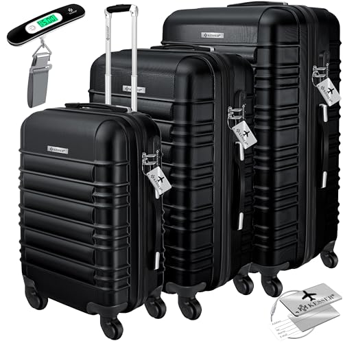 KESSER® 3tlg. Hartschalenkofferset Hartschalenkoffer Reisekoffer Set Reisekofferset Trolley Koffer Inkl. Kofferwaage + Gepäckanhänger Rollkoffer Schloss 4 Rollen ABS-Hartschale Teleskopgriff M-L-XL von KESSER