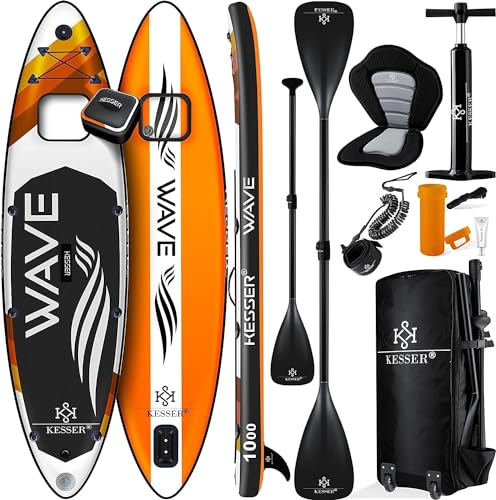 KESSER® SUP Board Aufblasbar Set mit Sichtfenster Stand Up Paddle Board Premium Surfboard Wassersport | 6 Zoll Dick | Komplettes Zubehör | 130kg | 366x77x15cm 12.0' | Orange von KESSER