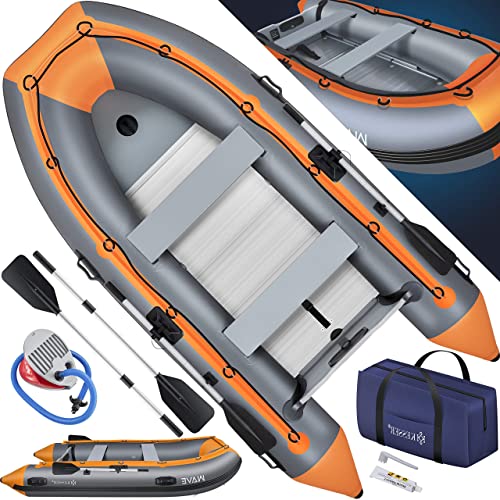KESSER® Schlauchboot 3,20 m für 4 Personen - Wave Motor geeignet Freizeitboot Paddelboot Motorboot Angelboot - mit 2 Sitzbänken - Alu-Boden Paddel Pumpe Reparaturset & Tasche aufblasbar PVC, Orange von KESSER