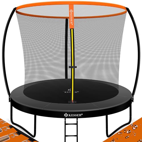 KESSER® Trampolin Ø 244cm | TÜV Rheinland GS Zertifiziert | Gartentrampolin Kindertrampolin bis 150 kg | Komplettset mit Sicherheitsnetz, Leiter, Randabdeckung & Zubehör von KESSER