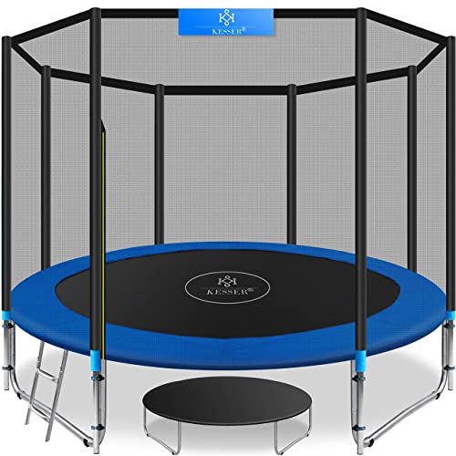 KESSER® - Trampolin Ø 305 cm | TÜV SÜD GS Zertifiziert | Komplettset mit Sicherheitsnetz, Leiter, Randabdeckung & Zubehör | Kindertrampolin Gartentrampolin Belastbarkeit 150 kg von KESSER