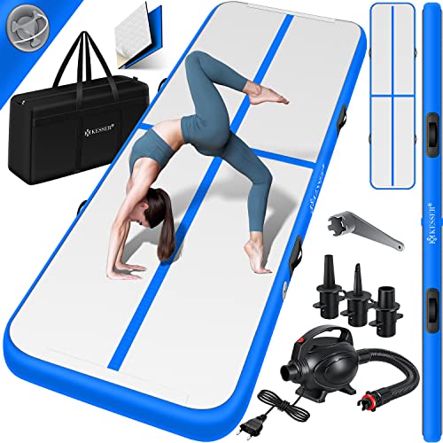 KESSER® Turnmatte Aufblasbar Airtrack Fitness-Matte Gymnastikmatte | inkl. Tragetasche & elektr. Luftpumpe | Yogamatte, Tumbling Matten, Trainingsmatte (Blau, 400 x 100 x 10 cm) von KESSER