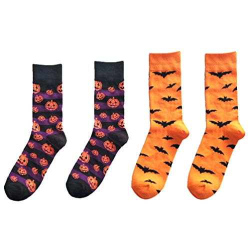 KESYOO 2 Paar Halloween Socken Kürbissocken Halloween Strumpf Kniestrümpfe Wadensocken Fledermaus Socken für Frauen Männer von KESYOO