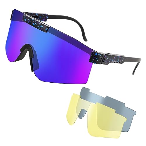 KEWUZY Outdoor Sports Polarisierte Sonnenbrille mit Ersatzgläsern, Fahrrad Sonnenbrille Herren UV 400 Schutz Radsportbrillen für Damen Sportbrille, Fahrradbrille für Outdooraktivitäten von KEWUZY