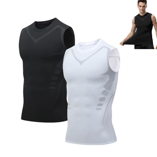 QIAWI Ionic Shaping Vest, QIAWI Ionic Shaping Sleeveless Shirt, 2024 New Shapewear Vest for Men (2PCS-2,L) von KEYGEM