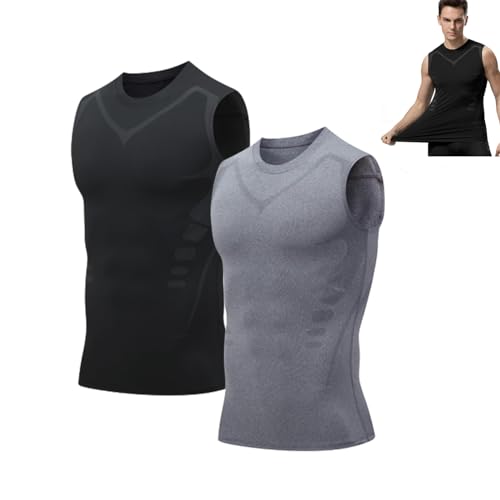 QIAWI Ionic Shaping Vest, QIAWI Ionic Shaping Sleeveless Shirt, 2024 New Shapewear Vest for Men (2PCS-3,3XL) von KEYGEM